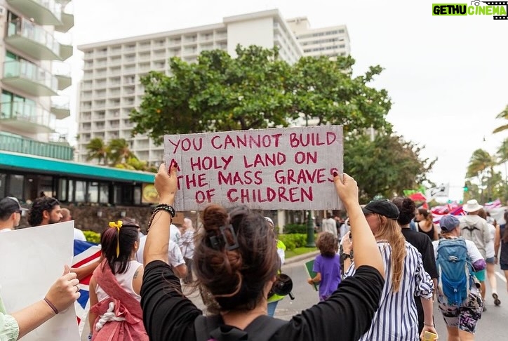 Hāwane Rios Instagram - ‘Kū Kia’i Palesetina // Solidarity March for Peace // January 28, 2024 in Honolulu, Hawai’i’ Honored to have laid down footsteps and offerings of chant and song to call for a permanent ceasefire and absolute end to the genocide of Palestine, Congo, Sudan, West Papua and all places and people suffering the devastation and soul shattering anguish of the evil powers that be. I have marched adorned in my regalia, in my sacred ‘a‘ahu since the first march we were asked to offer protocol for in 2012 for the ‘A‘ole GMO Movement in Hilo Hanakahi. It was so powerful to ‘a‘ahu in regalia alongside people that I have been in ceremony with for the past three years. We adorned in pā‘ū, kākua, lei hulu, lei momi, lei aloha from every sacred moment in prayer we have shared together in the places with stand for. When we ‘a‘ahu and when we oli, we are bringing the best of ourselves and the highest of our offerings to the place and the people we are standing up in solidarity for. I looked around and saw the words Kū Kia‘i Palesetina everywhere my eyes landed and all I could think of was how incredibly powerful it is to affirm our love for a place most of us have never been in our language and in the language of our movement for Mauna Kea which brought us into relationship on the Ala Hulu Kūpuna. So when we chant and when we include the God of the people we stand with in our prayers, it is our highest, most sacred of ceremonial expressions of devotion. I don’t just stand for Palestine. I have come to deeply love Palestine. And that is why I promise to keep speaking, keep marching, and keep posting as much as I possibly can. Because it is, to me, the correct thing to do. It is the kūpono thing to do. It is the kūpono person to be and continue to become. Aloha nā waipuna me nā ki’owai o Paleketina Mai nā kahawai a hiki loa i ka Moananuiākea E mau ke ea o ka ‘āina i ka pono I ke aloha i ka ‘oia’i’o Kū nā Kia’i Mauna a Wākea Kū nā kia’i Paleketina Inshallah Ameen From the river to the sea Palestine and Hawai’i shall be free 📸: @jenmay Puu Huluhulu