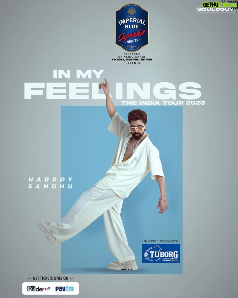 Harrdy Sandhu Instagram - In My Feelings - My India Tour 2023 tickets are live As a team, we’ve worked really hard on presenting something new and fresh. I hope you guys like it when you guys see it in your cities. Go grab your tickets on @insider.in - Link in Bio. @becausemenwillbemen @tuborgzerosoda