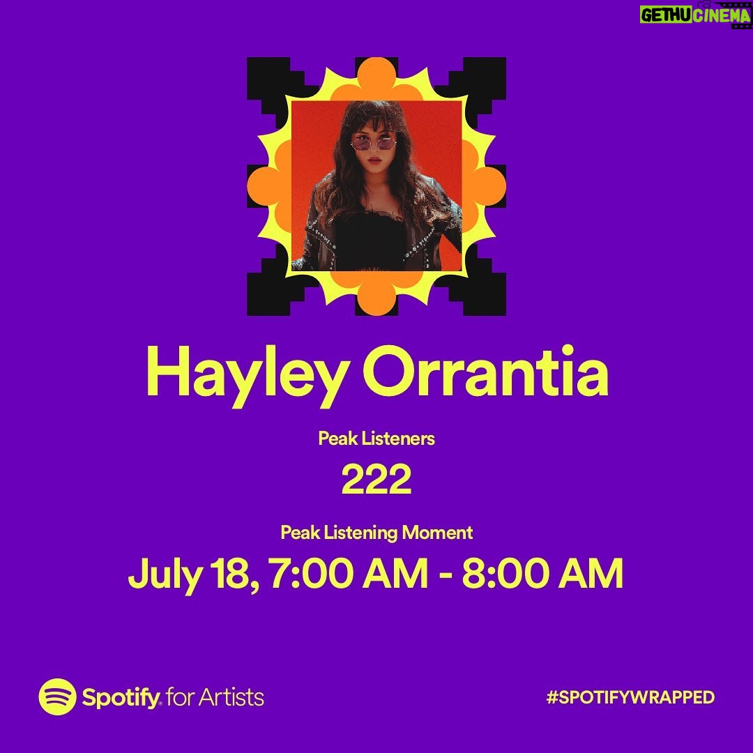 Hayley Orrantia Instagram - thank you to everyone who has streamed & shared my music this year. music means the world to me and to have any of my songs resonate with you truly fills my soul 💜 thank you thank you thank you!!! also idk what happened on july 18th but I love the 222 angel number 😉