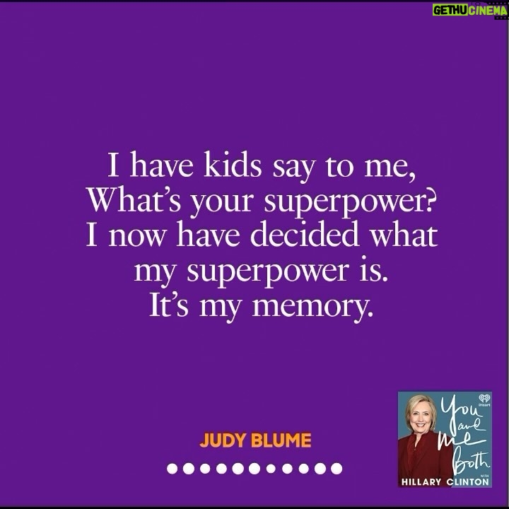Hillary Clinton Instagram - What makes Judy Blume’s work so special? Hear straight from her on her decades of writing—and making children feel seen—on this week’s episode of my podcast, You And Me Both. Find it wherever you get your podcasts.