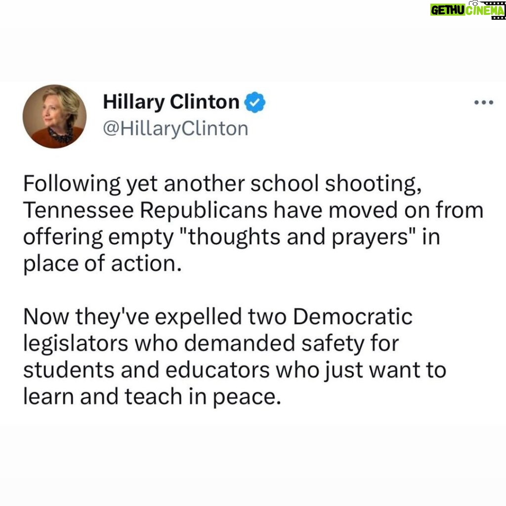 Hillary Clinton Instagram - We don't have to put up with these shockingly anti-democratic actions that deny voters' voices and aim to cut off the progress we need. ⁣ ⁣ You can stand with expelled Reps. Justin Jones and Justin Pearson by donating to their re-election campaigns at the link in my profile.