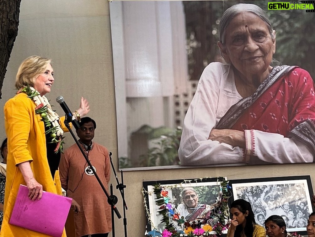 Hillary Clinton Instagram - I've been in India the last few days celebrating the 50th anniversary of the Self-Employed Women's Association (SEWA) and the legacy of its founder, Ela Bhatt. Ela passed away late last year, and I feel lucky to have been her friend.⁣ ⁣ I met Ela on my very first trip to India in 1995. Following Gandhi’s example, she founded SEWA in 1971 as a trade union and a women's movement. For 50 years, it's helped some of the poorest, least educated, and most shunned women in India get small loans to enable them to earn their own income. ⁣ ⁣ Through a system of microfinance, SEWA provides employment for thousands of individual women and changes deeply held attitudes about women’s roles. ⁣ In addition to microfinance, they do skills training, job creation, and climate adaptation work—I announced the first-ever Global Climate Resilience Fund with SEWA, CGI, and other partners to help the women deal with extreme heat.⁣ ⁣ SEWA has now grown to more than 2.5 million members.⁣ ⁣ Seeing Ela's work and legacy over these last few decades has been transformational for me and an indelible reminder of the importance of women's rights.⁣ ⁣ Photos: Dylan Hewitt and Capricia Marshall