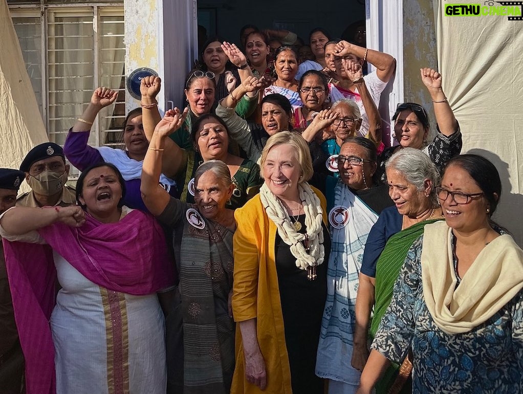 Hillary Clinton Instagram - I've been in India the last few days celebrating the 50th anniversary of the Self-Employed Women's Association (SEWA) and the legacy of its founder, Ela Bhatt. Ela passed away late last year, and I feel lucky to have been her friend.⁣ ⁣ I met Ela on my very first trip to India in 1995. Following Gandhi’s example, she founded SEWA in 1971 as a trade union and a women's movement. For 50 years, it's helped some of the poorest, least educated, and most shunned women in India get small loans to enable them to earn their own income. ⁣ ⁣ Through a system of microfinance, SEWA provides employment for thousands of individual women and changes deeply held attitudes about women’s roles. ⁣ In addition to microfinance, they do skills training, job creation, and climate adaptation work—I announced the first-ever Global Climate Resilience Fund with SEWA, CGI, and other partners to help the women deal with extreme heat.⁣ ⁣ SEWA has now grown to more than 2.5 million members.⁣ ⁣ Seeing Ela's work and legacy over these last few decades has been transformational for me and an indelible reminder of the importance of women's rights.⁣ ⁣ Photos: Dylan Hewitt and Capricia Marshall