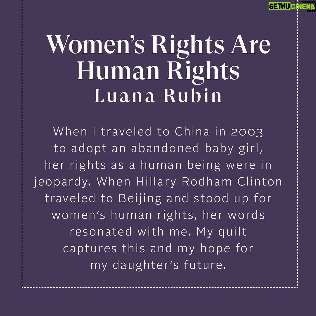 Hillary Clinton Instagram - "When @HillaryClinton traveled to Beijing and stood up for women’s human rights, her words resonated with me. My quilt captures this and my hope for my daughter’s future."— Artist @LuanaRubin Tomorrow, #WomensVoices will celebrate artists like Luana alongside agents of change who are placing women at the center of our leadership, our economy, our health — and so much more. RSVP for your reminder to tune in live at www.clintonfoundation.org/womensvoices