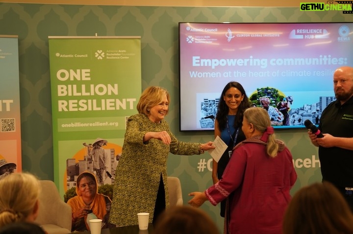 Hillary Clinton Instagram - Thank you to the Arsht-Rock Resilience Center and @AtlanticCouncil for keeping the focus on how gender-responsive policies must be at the center of climate action. I had a wonderful conversation with Global Chief Heat Officer Eleni Myrivili and SEWA Director Reema Nanavaty about what gender justice means in the face of climate impacts. #COP28 Photos: Holly Hayes