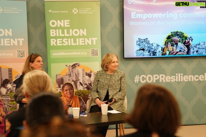 Hillary Clinton Instagram - Thank you to the Arsht-Rock Resilience Center and @AtlanticCouncil for keeping the focus on how gender-responsive policies must be at the center of climate action. I had a wonderful conversation with Global Chief Heat Officer Eleni Myrivili and SEWA Director Reema Nanavaty about what gender justice means in the face of climate impacts. #COP28 Photos: Holly Hayes