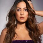 Hina Khan Instagram - Nothing gets in between me and the colour purple.. Purple hearts please 💜💜💜 Outfit : @runawaythelabel Jewellery : @rubans.in Stylist: @kansalsunakshi Style team: @himanishukla48 MUAH @sachinmakeupartist1 @arbazshaikh6210 📸 @visualaffairs_va