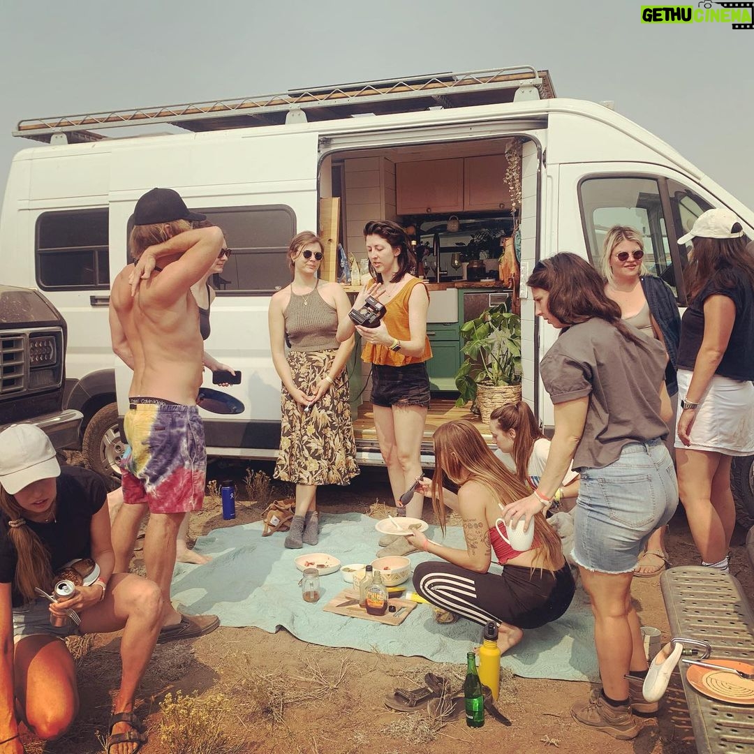 Holland Roden Instagram - There were 25 watt albeit homemade lasers that were viewed from a van hood for three hours, dirt bike toys, a volcanic pit, rigs built for jumping, mad max 101 vibes (the only time ill use the word vibes), the best cortado out of the back of a beautiful Vw Van, bus roof top concerts, yoga, ate better than I have in months @chefjohnathan 💯 but these are the best memories I’m taking - the luckiest girl to have found this van circle of peeps. A day in van life is like a month in the structured world- in three days I feel like I have been with these people all summer ❤️ I’m taking them with me…that and all the dust in every crevice of my body and my van for the next month 🤦♀️ @descendonbend 🌟 ( @tinyrollinghomestead - Jen- Im absolutely vying to be this epic woman’s hype girl - the swing/ Hammock/ two year build with no experience in a driveway nonetheless- I have no words how much this girl impresses me) This girl should get thé crédit she deserves 🎉