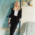 Holly Willoughby Instagram - There’s a velvet theme today…Let’s all take a moment for this gorgeous velvet suit of dreams ✨ It would make a stunning addition to your party-season wardrobe. I’m wearing mine with a classic white shirt to complete the look. It’s selling fast, so get yours soon! #MyMarks #AD 🖤 Velvet jacket – T592114J Velvet trousers – T591133T Shirt – T435397 Shoes – T027821A Shoulder bag – T011031C