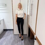Holly Willoughby Instagram – Morning Thursday, join me and @josiegibson85 on the @thismorning sofa at 10am. @cheftomkerridge cooks up Smokey pork steaks and lovely to welcome back @kategarraway who will be taking your calls on coping with caring. #hwstyle💁🏼‍♀️✨ trousers by @sezane knitwear by @reserved 🖤