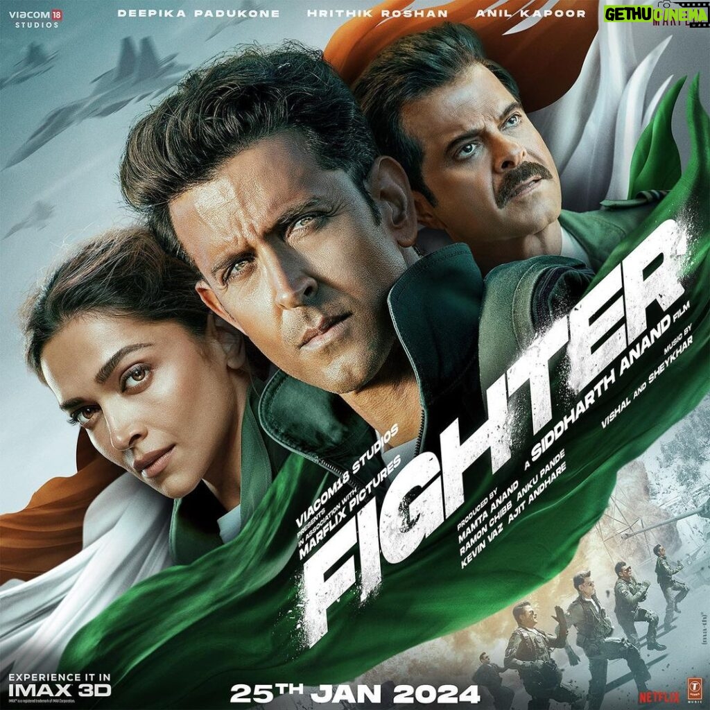 Hrithik Roshan Instagram - #FighterTrailer TOMORROW at 12:00 PM IST. #Fighter Forever 🇮🇳 #FighterOn25thJan releasing worldwide. Experience on the big screen in IMAX 3D.