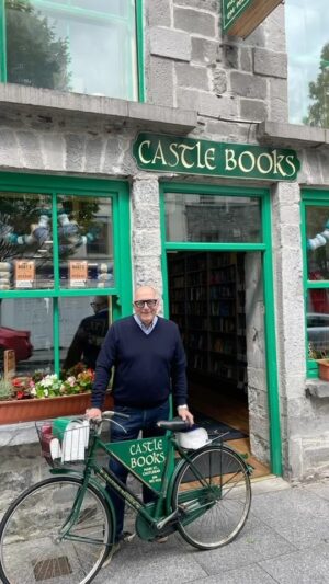 Hugh Wallace Instagram - I visited Castlebar in Co.Mayo this week and had a wonderful day visiting some the local shops. Thank you to Castle Books for supplying my transport! 
#castlebar #castlebarmayo #shoplocal