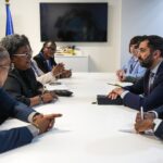 Humza Yousaf Instagram - 🏴󠁧󠁢󠁳󠁣󠁴󠁿🇧🇧 Pleasure meeting Prime Minister of Barbados @mamottley at #COP28, a leading voice on reforming global financial institutions through the Bridgetown Initiative. We also discussed how Scotland can share our significant expertise in renewables, offshore and onshore wind in particular. Dubai, United Arab Emirates