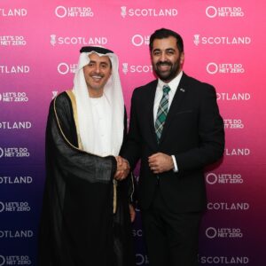 Humza Yousaf Instagram - A pleasure to host @ScotGov's 🏴󠁧󠁢󠁳󠁣󠁴󠁿 #StAndrewsDay reception #COP28 and showcase Scotland's sustainable food and drink produce. I was delighted to be joined by His Excellency Sheikh Maktoum Bin Butti Al Maktoum @maktoumbinbutti

Our delegation includes representatives from our renewable energy, agritech, space data, and bio-engineering businesses.

All playing a vital role in our transition to net zero.

#LetsDoNetZero