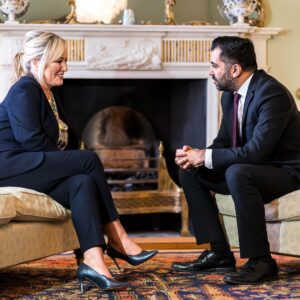 Humza Yousaf Instagram - Delighted to welcome @michelle.oneill.sf to Bute House.

We discussed hopes of a deal to restore power-sharing and the opportunity for more co-operation between Scotland & Northern Ireland.

Including on tackling Westminster's cost of living crisis and underinvestment in public services.