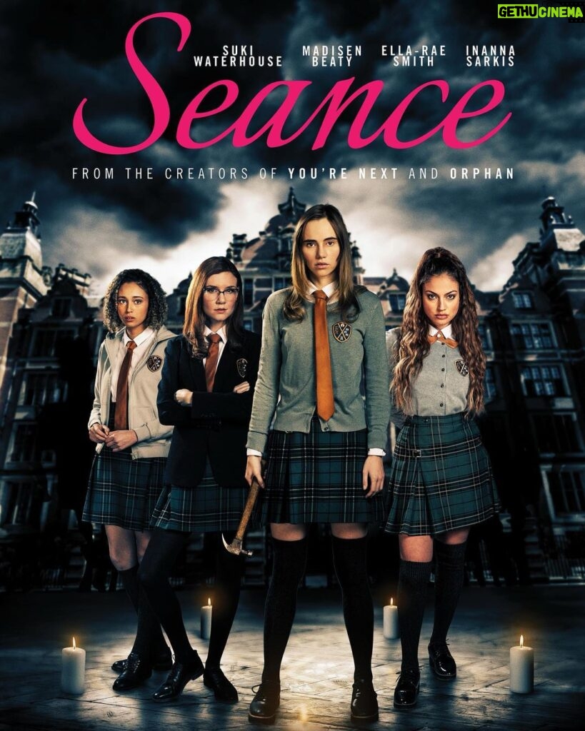 Inanna Sarkis Instagram - Happy #Seance release day! It’s going to be the first movie I watch in theaters in over a year and I hope it’s yours too! @sukiwaterhouse @madisenbeaty @ellaraesmith @hanway_films
