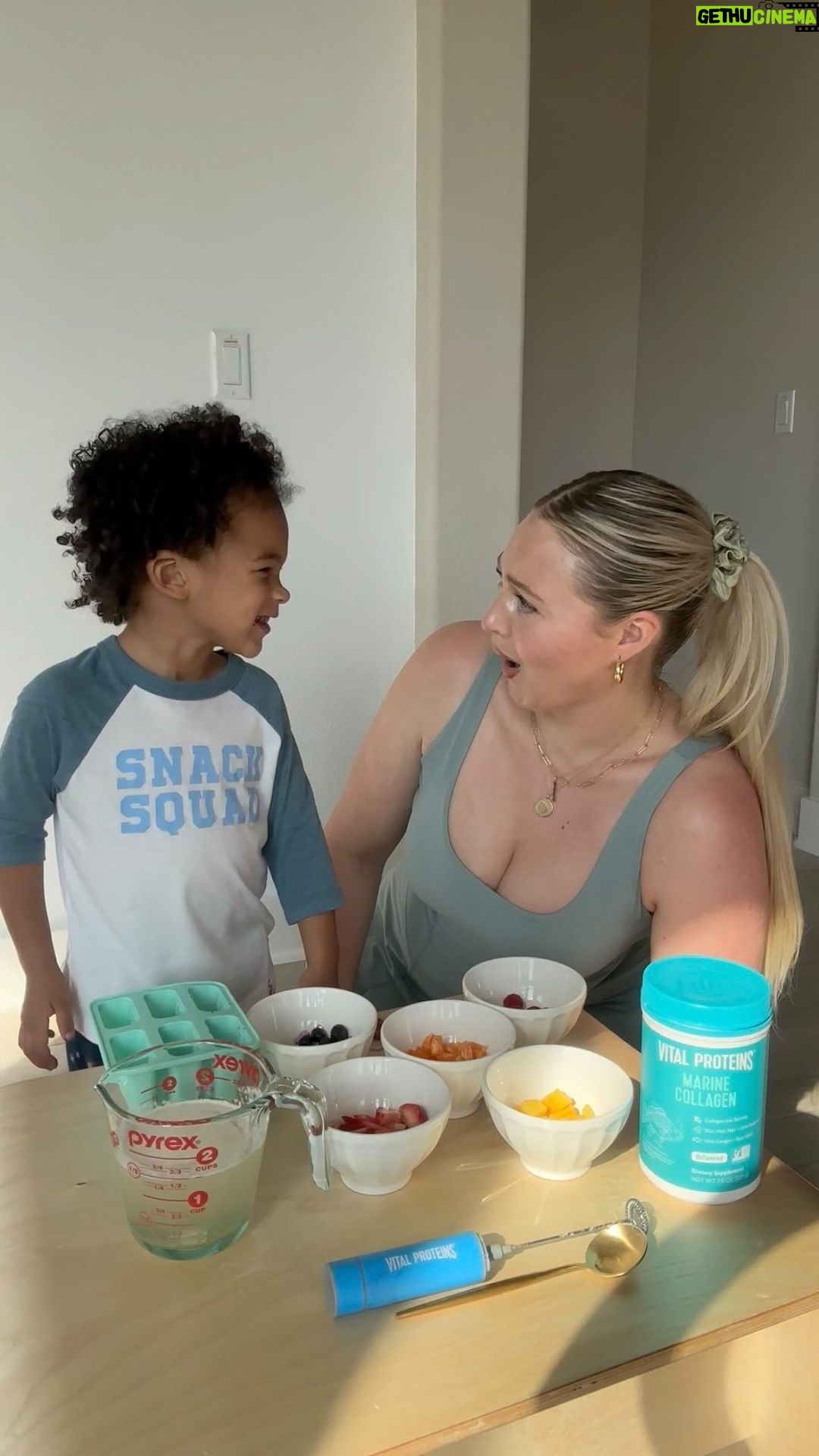 Iskra Lawrence Instagram - 🍓🫐Yummy fresh fruit coconut water popsicle, boosted with @vitalproteins Marine Collagen Peptides👌🍍 🥭 You can definitely eye ball the recipe, we used mostly frozen fruit and filled the popsicle molds to the top and then poured in the blended coconut water and Marine Collagen Peptides mix to the molds till it was to the top You can just pop them in the freezer overnight and because of the whole fruits they looks super pretty and interesting for your kiddo. It’s so fun to do as a family and a great way to practice language around fruits and colours Remember to use my discount code “ISKRA15” for 15% off sitewide on your Vital Proteins first purchase! And for those of you wondering why I love and have enjoyed @vitalproteins Collagen Peptides for over 7 years now is because of all the benefits! Collagen is the body’s most abundant protein and helps give structure to our hair, skin, nails, bones, ligaments and tendons. Thanks to collagen, we’re better able to move, bend and stretch. Collagen is also behind helping hair thickness, skin glow and nails stay strong.**^ **These statements have not been evaluated by the Food and Drug Administration. This product is not intended to diagnose, treat, cure, or prevent any disease. ^Results may vary. Various studies have suggested benefits following daily consumption of collagen peptides for several months. Refer to product labels and vitalproteins.com for recommended serving sizes and for more information. . . . . #VitalPartner #vitalproteins #popsicles #toddleractivity #toddlermom #toddlerfood #toddlerfun #toddlerfoodideas #momlife Austin, Texas