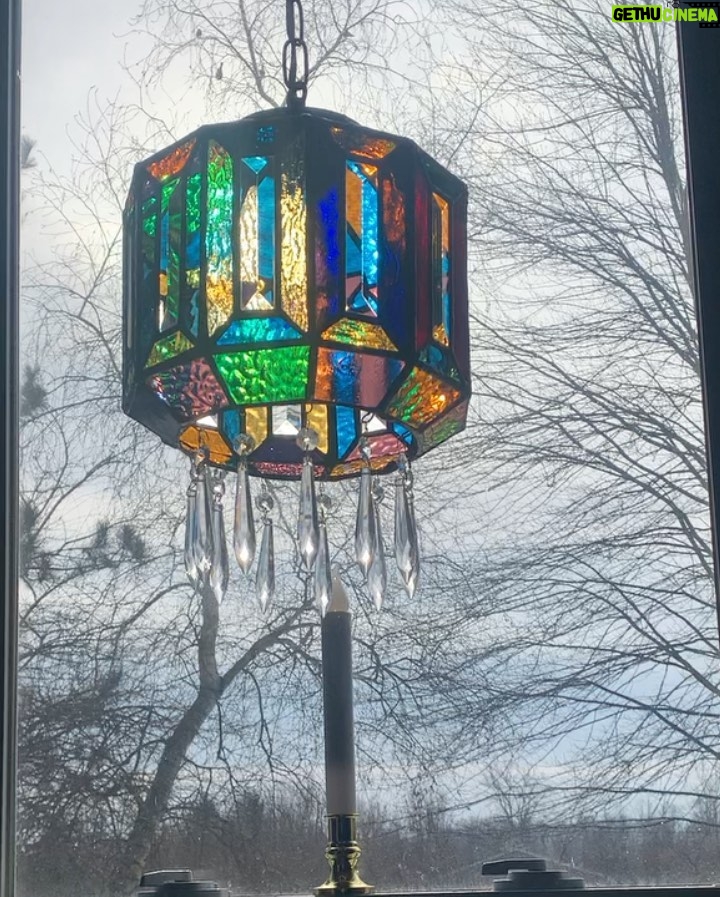 Ivy Winters Instagram - Finished making a stained glass lamp. I used a lot of my scrap glass pieces so I wasn’t sure how it was going to look all put together. I’m very happy the way the colors kaleidoscope into one another as it rotates!It also turns my dining room into a disco at night 😂 #handmade #tiffanystylelamp #leadedglass #lamp #diy #stainedglass #stainedglasslamp #solder #crystal