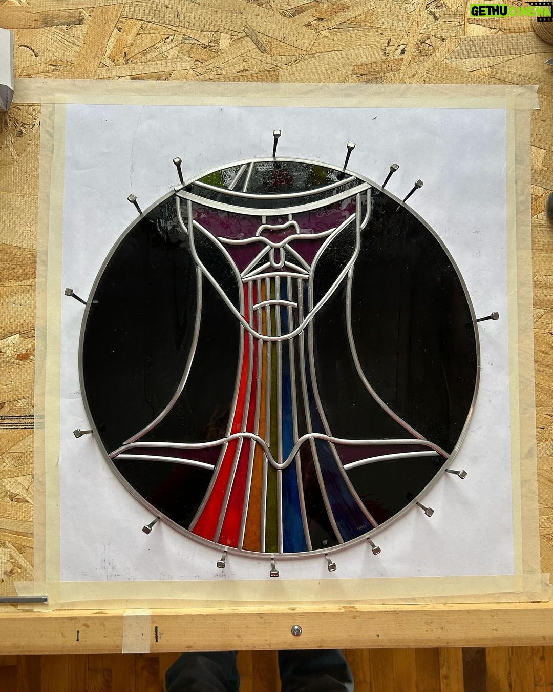 Ivy Winters Instagram - New handsome fella I just finished. Will enjoy him in my window for a bit before I put him up for sale. ❤️ #leadedwindow #stainedglass #kdlang #misschatelaine #thescarletopera #mustache #gay #rainbow #leather #lead
