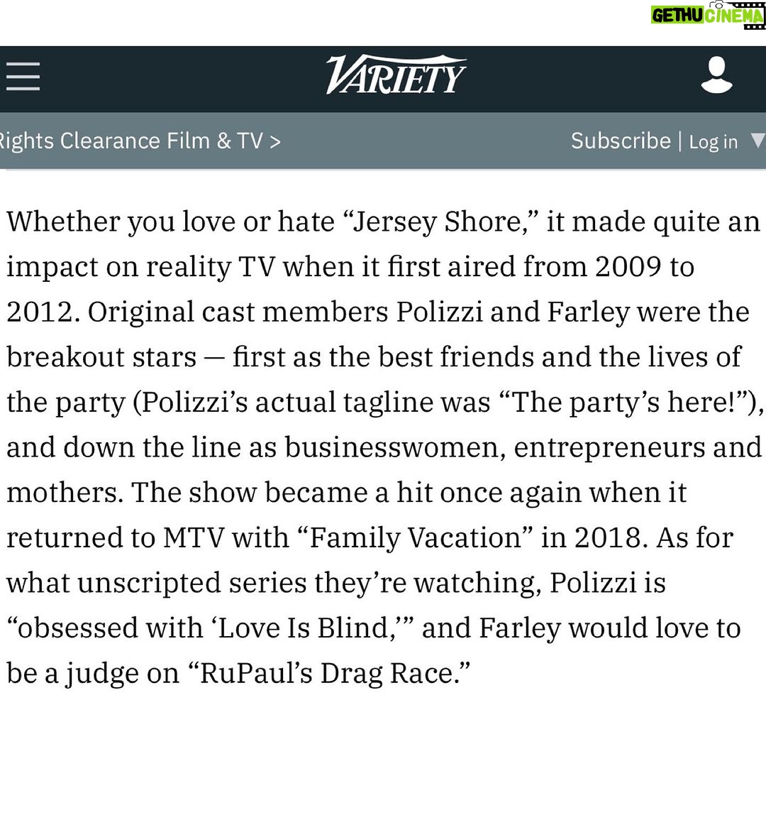 JWoww Instagram - Thank you so much @variety for this incredible honor. @snooki and I are forever grateful making your list. The last 15 years have been a wild ride and I am so thankful for all the opportunities and experiences along the way. Especially this one ππΌ
