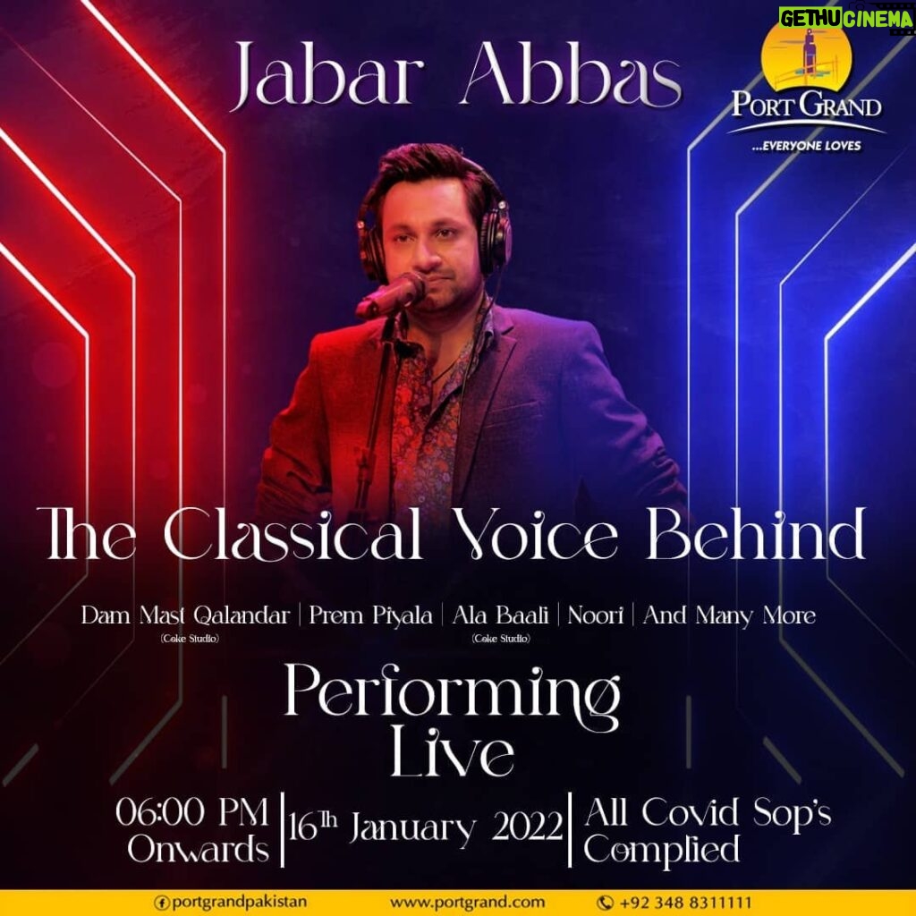 Jabar Abbas Instagram - Long awaited concert is here On 16th of January 2022 Jabar Abbas will be performing live in Karachi at portgrand Mark your date and be there