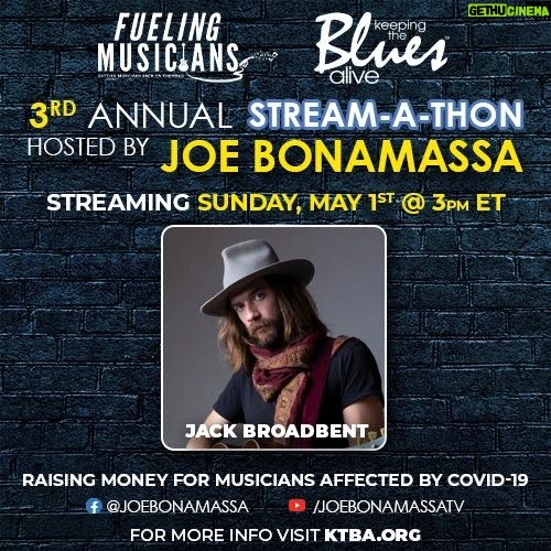 Jack Broadbent Instagram - Keeping the Blues Alive 3rd Annual Stream-A-Thon, hosted by Joe Bonamassa, takes place on Sunday, May 1st @ 3PM ET! Get more info & donate at https://bit.ly/streamathon2022