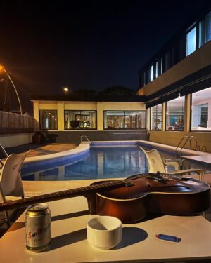 Jack Broadbent Instagram - European tour starts tomorrow. Stringing the ole Hofner up, late night by the pool in beautiful Barcelona. Can’t wait to get rocking in Girona tomorrow night. Tour dates in link in bio. Peace, Jack 🖤