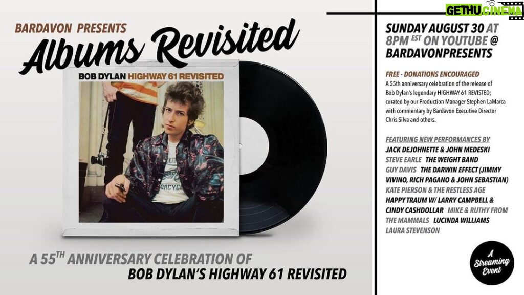 Jack DeJohnette Instagram - ‪Tonight at 8pm Bardavon Presents a free online series on YouTube “Albums Revisited” with a 55th anniversary celebration of the release of Bob Dylan’s legendary HIGHWAY 61 REVISTED. I’ll be playing ‬Like a Rolling Stone on Melodica accompanied by John Medeski on acoustic piano! Tune in if you have a chance at the link in the bio.