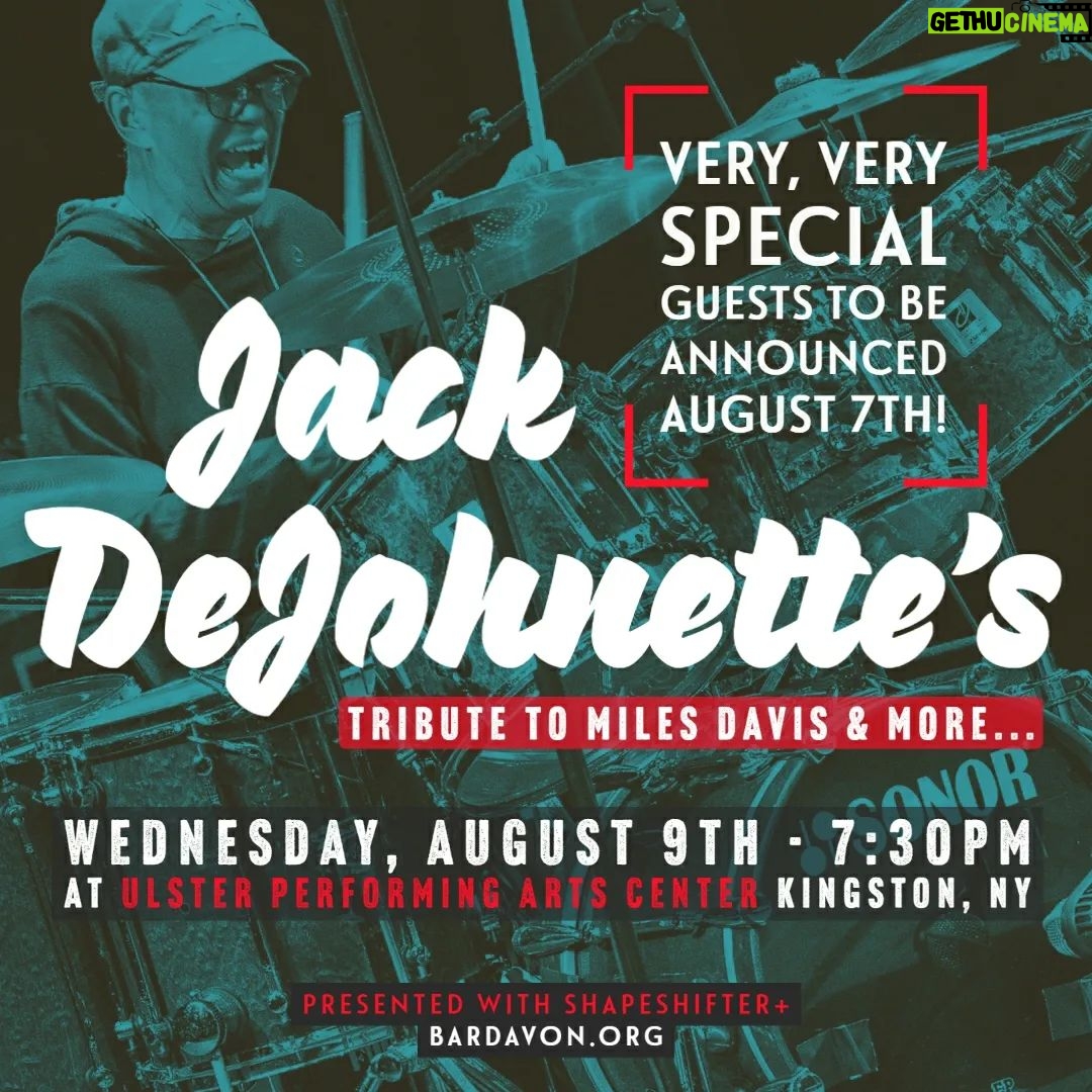 Jack DeJohnette - 551 Likes - ShapeShifter Plus co-presents with @bardavonpresents Presents: Jack DeJohnette's Tribute to Miles Davis & More... featuring Vernon Reid, Don Byron, Will Calhoun, George Colligan, Matthew Garrison, & Luisito Quintero PLUS very special guests to be announced August 7th!
This memorable event will happen at Ulster Performing Arts Center in Kingston, NY on August 9th, 2023 at 7:30 pm.
ShapeShifter Plus Members get early access to ticket sales starting TODAY! Call the Bardavon Presents box office to get your tickets at (845)-339-6088
Public sale starts on Thursday, May 25th at 11 am
#shapeshifterplus #ss+ #nycnonprofit #nonprofit #jazzmusic #jazz #garrisonjazz #brooklyn #garrisonjazz #jazz #bass #bassist #mattgarrisonapp #fodera #foderaguitars #foderabasses #foderaartist #epifani #jackdejohnette #SABIANCymbals #SABIANFamily #PlayYourWay #terenceblanchard #vernonreid #donbyron #willcalhoun #georgecolligan #luisitoquintero