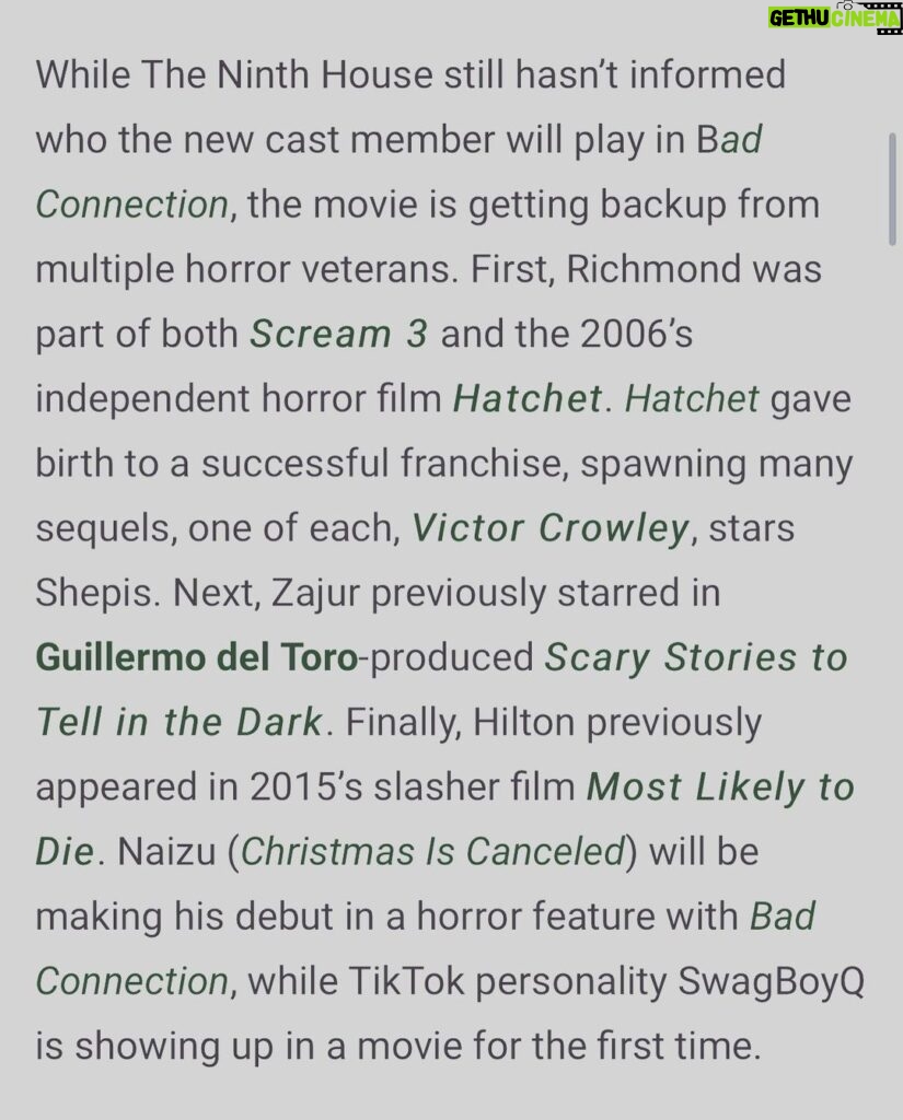 Jake Helgren Instagram - More love from @collider on our stellar cast in Bad Connection. 🙌 . . . @ninthhousefilms @nicelyentertainment #horrormovies #badconnection #slashermovies West Hollywood, California