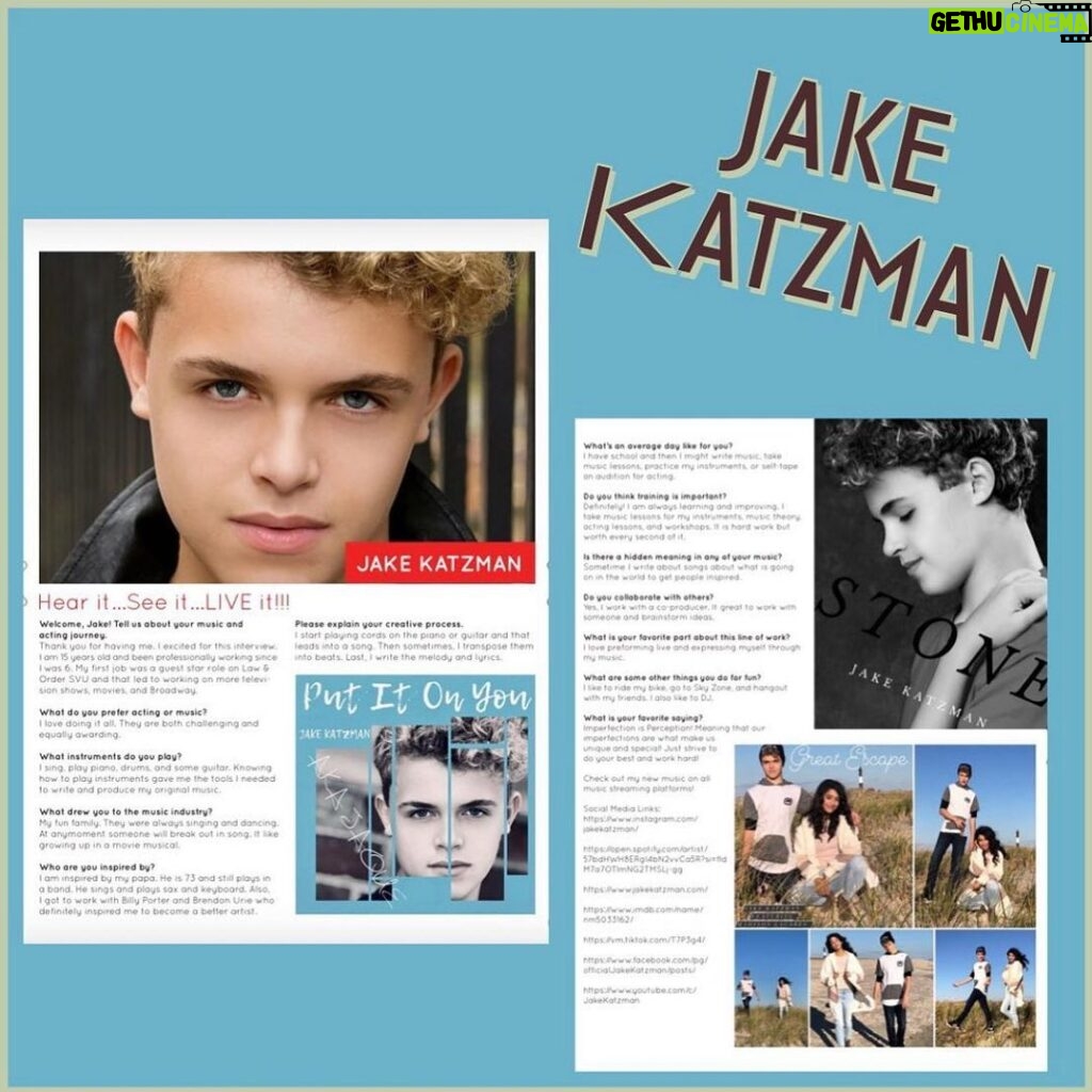 Jake Katzman Instagram - Thank you @xs10magazine for this amazing interview!! Check it out!!• #hearitseeitliveit . . . . . . @xs10magazine @gtkprtalent @jakekatzman #interview #teen #music #teensinger #singer #singersongwriter #musician #originalmusic #allmusicplatforms @tiktok #tiktok #grateful #trending #pop #r&b #hiphop #hardworkpaysoffs