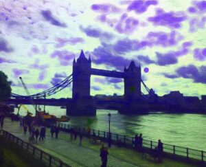 James Michael Tyler Instagram - Tower Bridge at Dusk. Finished version. #graphicart #procreate #procreateart #towerbridge #art #painting #london