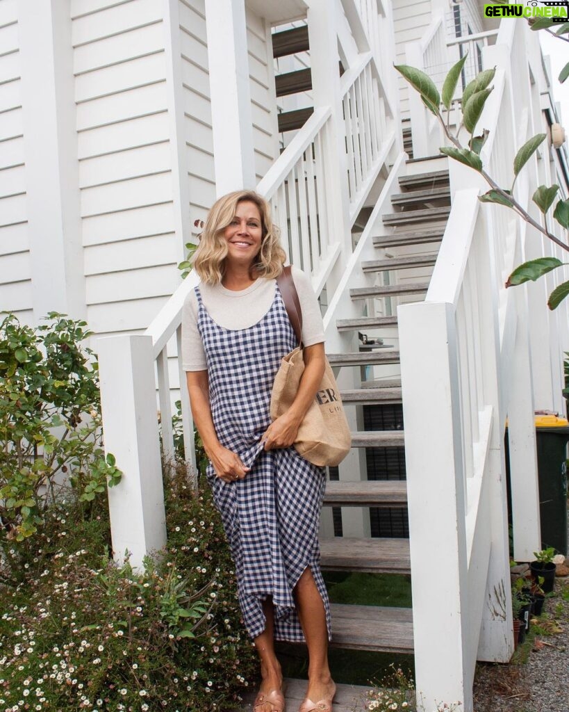 Jane Hall Instagram - I love me a good slip dress and this beauty was gifted to me by @cereslife . It’s super cute, affordable AND made from ‘Rescue’ fabric… remnants that are reclaimed and remade to reduce environmental impact. ❤️❤️Also wearing their ribbed cotton tee… so comfy! Go check out their feed… so much to love. ❤️❤️ Thanks to @henriettacreative for the pics 🥰