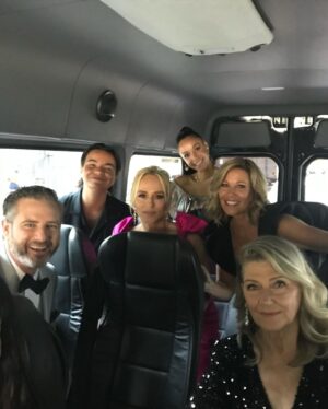 Jane Hall Instagram - The divine @_susieporter_ and I were super fortunate to be styled for the #aactas by @donnygalella who went above and beyond to make us feel great. Look him up for styling… you won’t regret it! My dress has had loads of compliments, so head to @ellezeitounedesigns  to nab one!
@pierrewinterfinejewels loaned me my fab earrings
@katherineland.au for the golden clutch, and hands down fave heels from
@bylanawilkinson 

Hair and makeup by @kellybowmanmakeup 
She is brilliant ❤️
And we boarded the prison bus, strode the red carpet, and picked up a gong. 
THANK YOU @foxtel for all the fun.
#wentworth