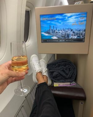 Jane Hall Instagram - This is amazing. I have an actual goodie bag. Please enjoy the burn on my hand from my hair tongs. One must suffer for their beauty to be on board for @luxury.escapes Also, I cleaned my runners with toothpaste, you guys. You’re welcome. 🤣