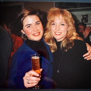 Jane Hall Instagram - A very long time ago, I was in a show called “All Together Now” where I was lucky enough to meet my darling friend @rebeccagibney_ ….our friendship not only survived but flourished, and I count myself as one of the lucky ones to still be in her orbit. Today is Bec’s birthday….. and I’m sending ALL MY LOVE and gratitude today, and every day.❤️❤️❤️ 
PS…..please enjoy both my youthful chipmunk cheeks and 90’s hairstyle…. thankfully Boofy still looks as wonderful as she did back then….🤣🙄😊)