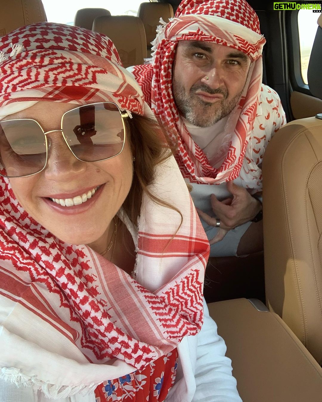 Jane Hall Instagram - We went on a desert safari at @babalshamshotel and it was incredible. And hot. And exhilarating. And hot!! We laughed all the way…. Can’t wait for you to see it on our ep of @luxury.escapes Honestly, this is an incredible experience!! My dress is @bonne.com.au Pure, cool silk. Thanks to @eugeneloane the superstar in all things photographic, and obs @thecrazybull for putting up with me shrieking on the dunes!!!!!!