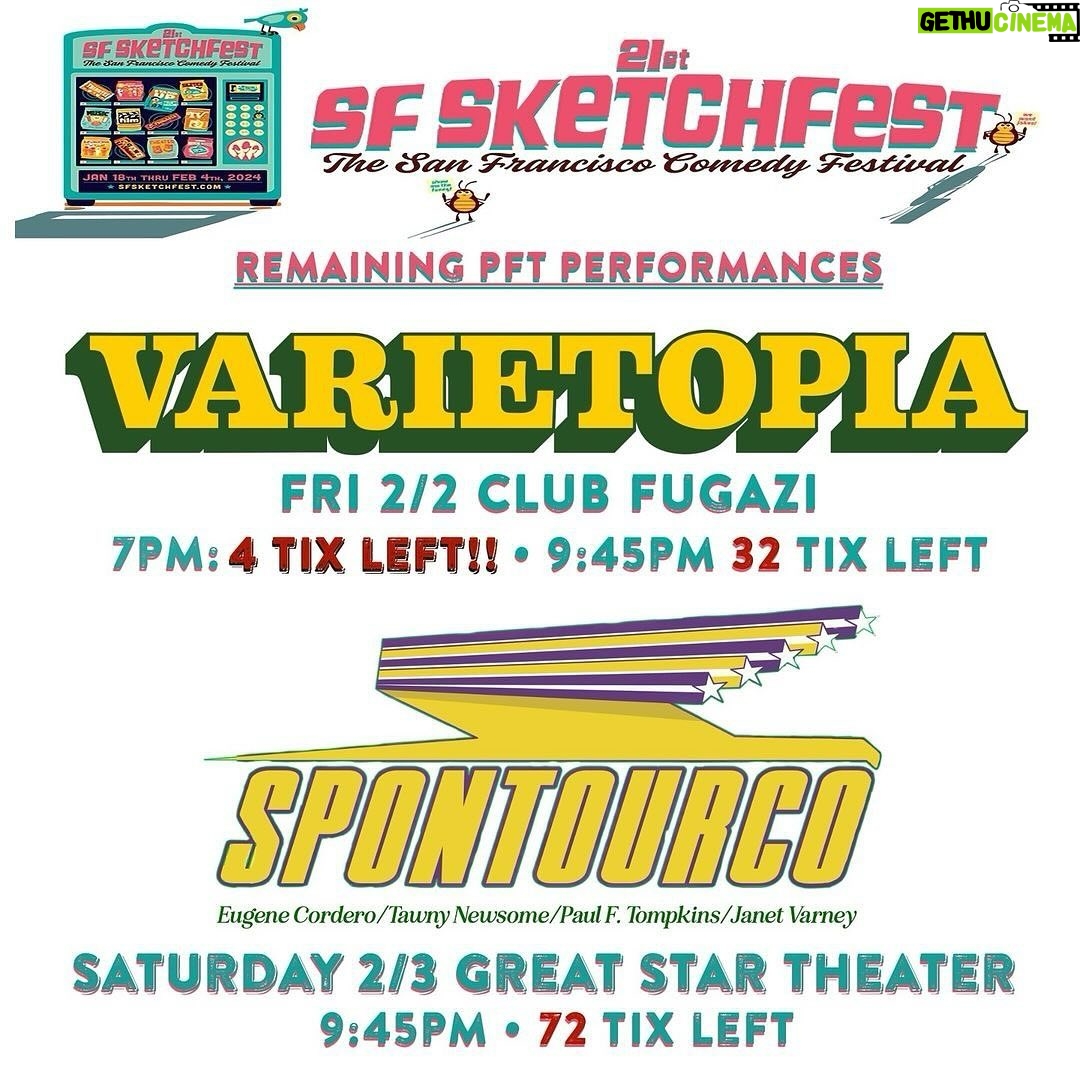 Janet Varney Instagram - We love our @pftompkins! Honored to share the stage with him & our terrific pals @eugcordero @trondynewman @akliner & and surprise guest tomorrow night at @sf_sketchfest! Tix in bio!