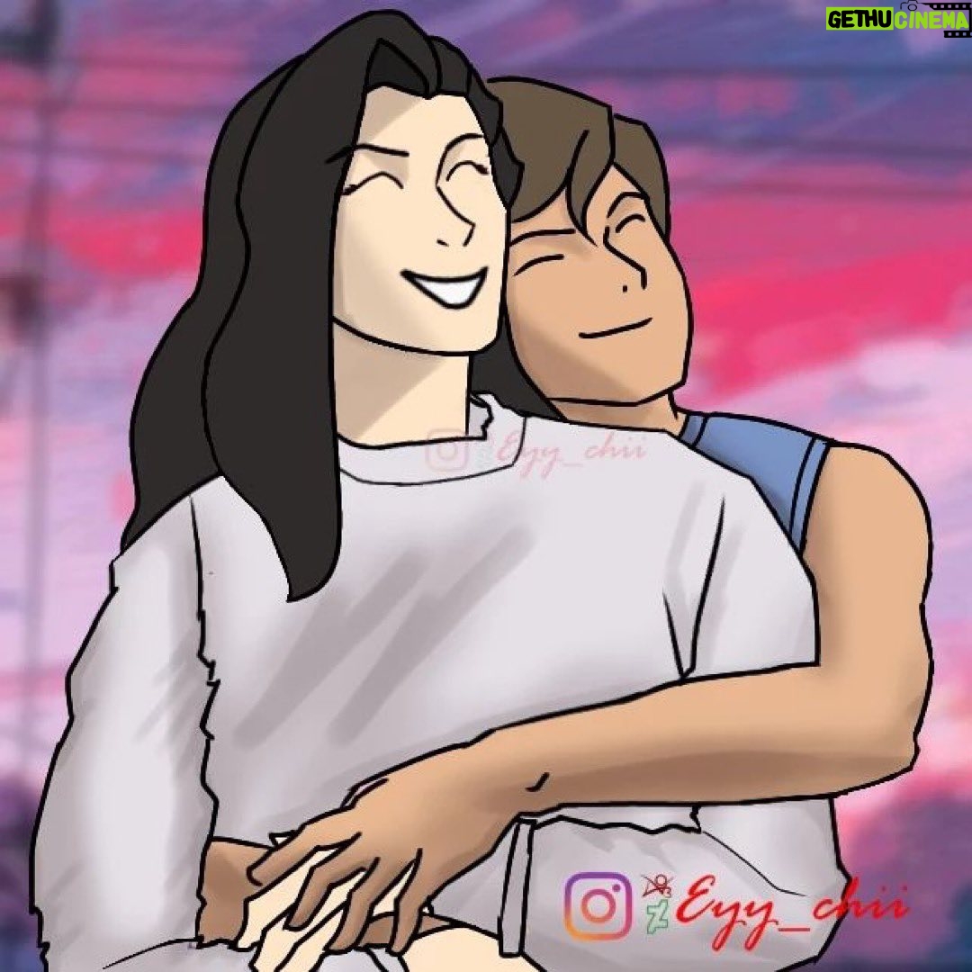 Janet Varney Instagram - REPOSTING @eyy_chii : "Before you came into my life Everything was black and white, Now all I see is colour. You bring colour to my life" - Colours (by MNEK, ft. Hailee Steinfeld) Happy Pride!! #korrasami #korraxasami #korra #avatarkorra #asami #asamisato #thelegendofkorra #lok #tlok #avatarthelastairbender #atla #fanart #art #digitalart #bending #celebration #bisexualpride #colorful #sunset #celebratepride #artistsoninstagram #pride #beach #colors
