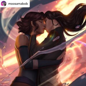 Janet Varney Instagram - REPOSTING @moosamabob: Passion!
“First fanart of LoK, which is one of my all time favorite shows. This was really fun, making an energetic expression of love b/t these two. Playing around with the elements was insanely fun :)”
-
#pride #pridemonth 
#legendofkorra #lok #korrasami #love #kiss #lgbtq #lgbtqcharacters #rainbow #fanart #lokfanart #legendofkorrafanart #korra #asami #korrafanart #asamifanart #waterbending #firebending #airbending #illustration
