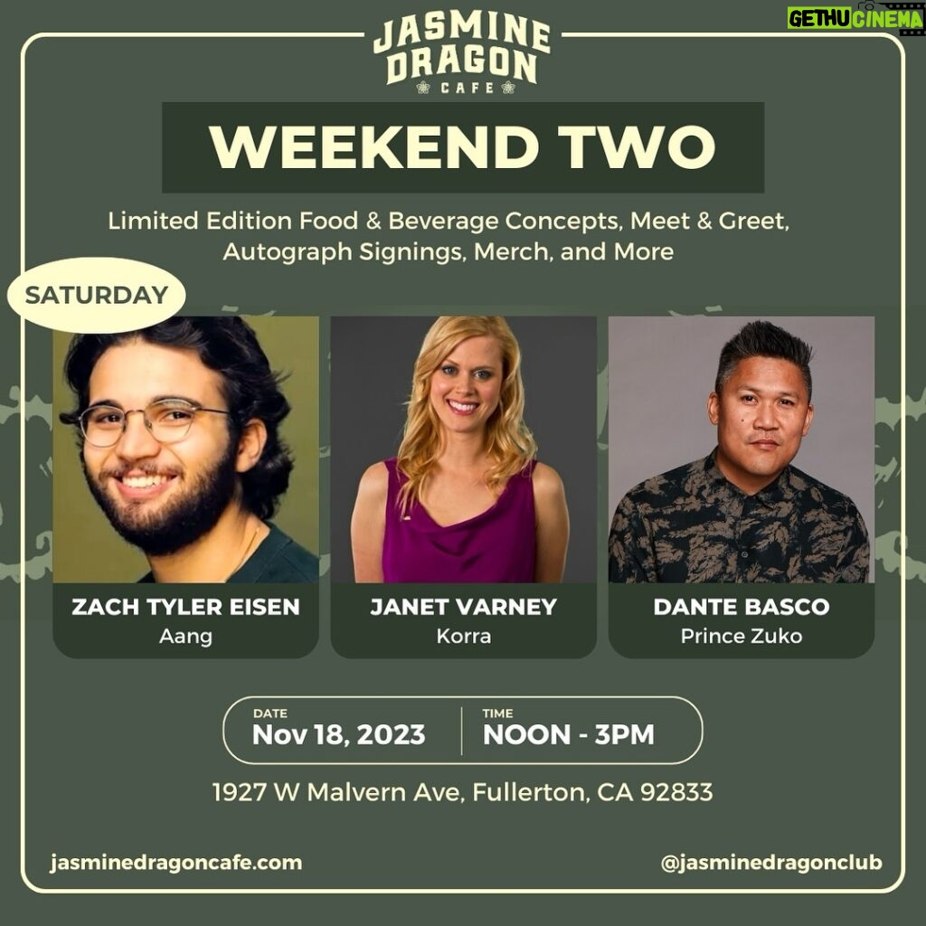 Janet Varney Instagram - Come out and join us for weekend two - meet & greet + autograph signings with Zach Tyler Eisen, @thejvclub, and @dantebasco from noon to 3pm PLUS limited edition food & beverage concepts, merch, and more! 📍1927 W Malvern Ave, Fullerton, CA 92833 Fill Bakeshop
