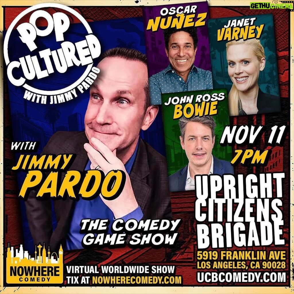Janet Varney Instagram - TOMORROW!! @popculturedgame LOOK AT THIS LINEUP! @oscarnunezla @thejvclub @johnrossbowie & @blainecapatch! A few tickets may be left at the door! You can also stream it online @nowherecomedy