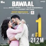 Janhvi Kapoor Instagram - Mahaul ko Bawaal banane ke liye Thank you! ♥️it really feels great to know that we are the no 1 watched film on ott in india across all platforms. Produced by #SajidNadiadwala and Directed by @niteshtiwari22 #BawaalOnPrime, Watch NOW only on @primevideoin @varundvn @janhvikapoor @ashwinyiyertiwari @wardakhannadiadwala @nadiadwalagrandson @earthskynotes @pglens @mehrotranikhil @bawlekiduniya @tseries.official