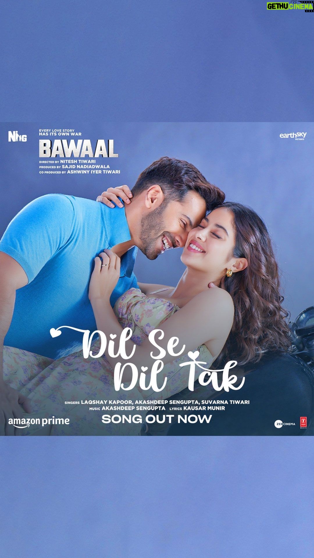 Janhvi Kapoor Instagram - “Chhalak gaye naina, Tune mann bhar diya… Mere khaali se dil ko yun, Tune ghar kar diya..” ♥️ #DilSeDilTak song out now Link in Bio Produced by #SajidNadiadwala and Directed by @niteshtiwari22 #BawaalOnPrime, July 21 on @primevideoin @varundvn @ashwinyiyertiwari @wardakhannadiadwala @nadiadwalagrandson @earthskynotes @pglens @mehrotranikhil @bawlekiduniya #BhushanKumar @tseries.official @akashdeep.sengupta @laqshaykapoor @imsuvarnatiwari @kausarmunir @azeemdayani