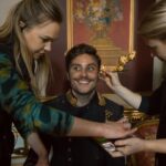Jannik Schümann Instagram - getting ready with the help of my lovely make up girls @beata_art_wig_studio and @zozefine_
