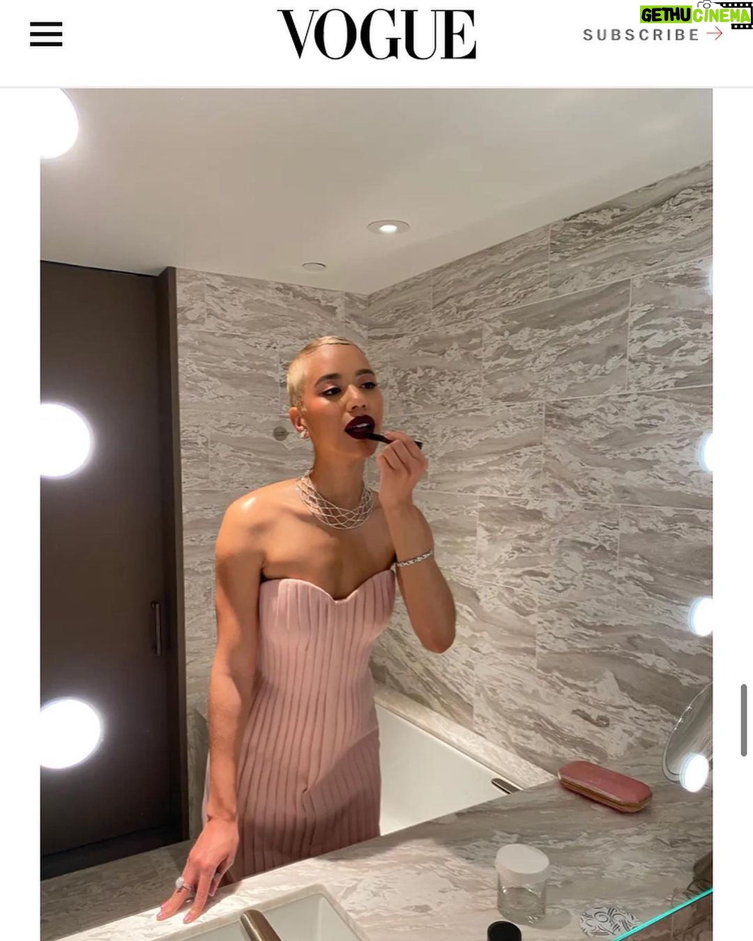 Jasmin Savoy Brown Instagram - A few photos from my piece with VOGUE!? getting ready for the Critic’s Choice Awards where @msmelanielynskey WON!!!! Thank you @voguemagazine and thank you @prada !! What a dream. Link in stories :) Beyond grateful to everyone who helped bring this magical night to life. Styling @itsamandalim Hair @danielkpalmerhair Makeup @paulyblanch Photos, interviewing & editing @gabrielasage Hype team @monicajv @aisforashton Wearing @prada @beladorajewelry @stuartweitzman @tylerellisofficial