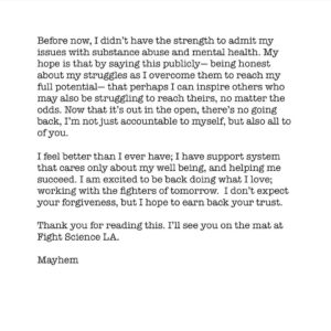 Jason Miller Instagram - Official Statement