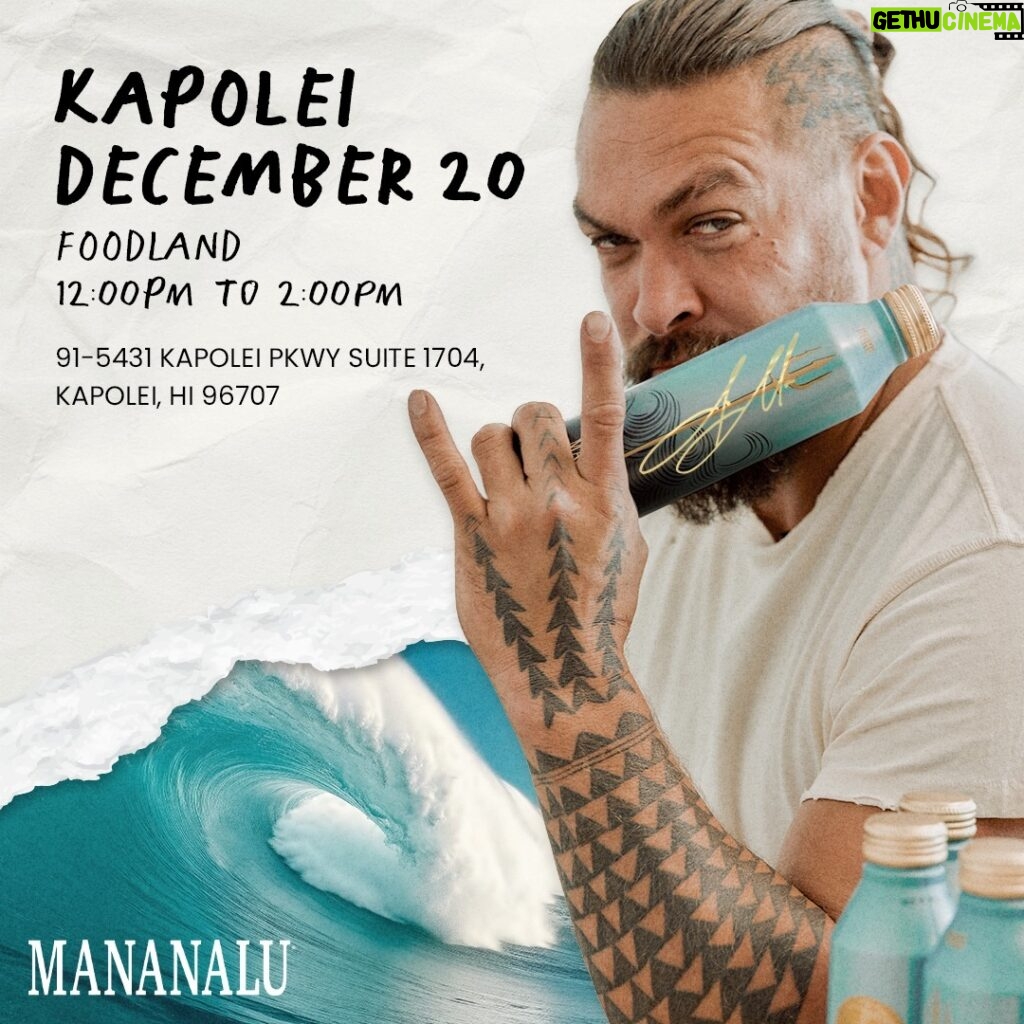 Jason Momoa Instagram - We can’t wait to see you, Hawaii! Swipe to see details of where to get your signed limited-edition Mananalu x Aquaman bottle. #Aquaman and the Lost Kingdom - only in theaters December 22. Honolulu, Hawaii