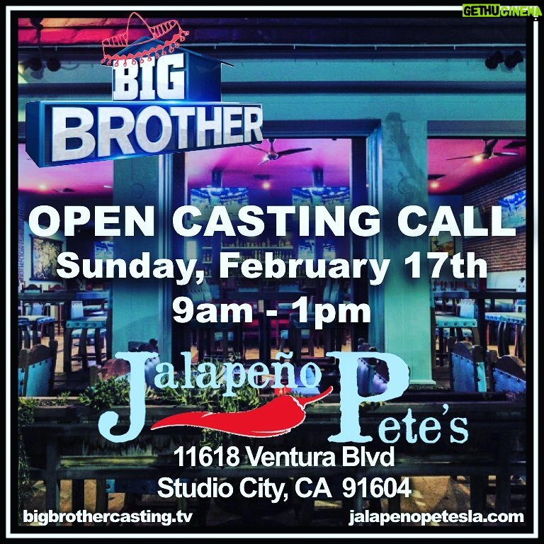 Jason Roy Instagram - Hey Big Brother Hopefuls. My bar @jalapenopetesla is hosting the First Casting Call for #BB21 on Sunday February 17th. Come audition for an experience of a lifetime. Oh and I’ll be here too 👋 @kassting @cbs_bigbrother Jalapeño Pete's