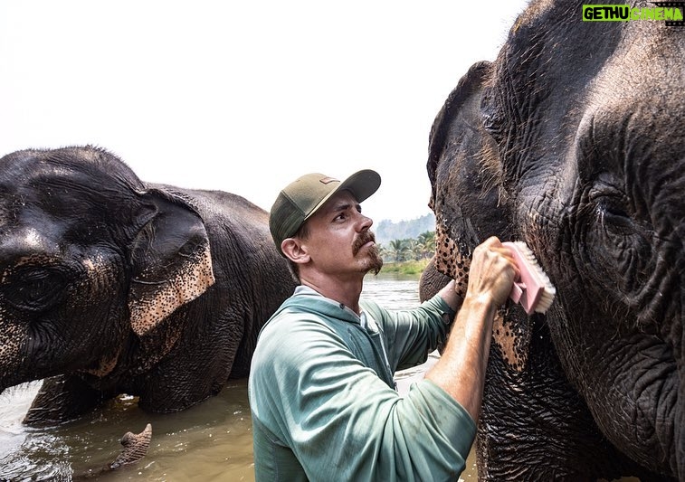 Jasper Pääkkönen Instagram - Bathing my new amigos at @elephantrescuepark in northern Thailand. These elephants are rescued from the logging industry, riding camps, circuses and other poor conditions. 📷: @real_rastivo #happyelephant #dumbo